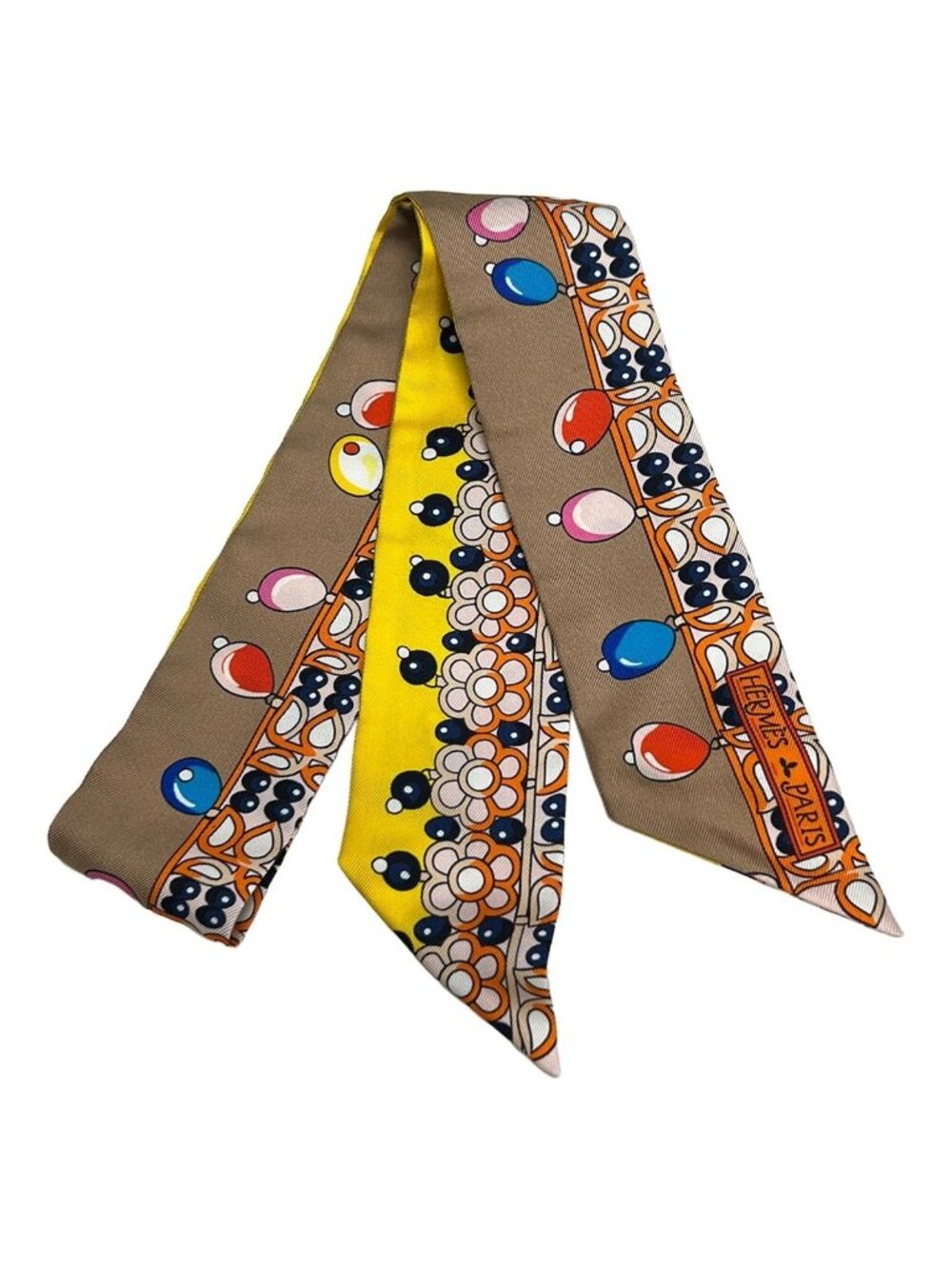 Hermes Scarf Twilly Brown Yellow Multi Ribbon